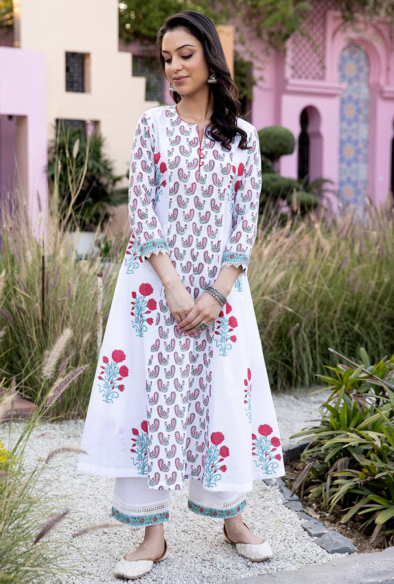 Red Mayuri A-Line Kurta Set