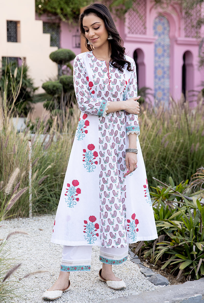 Red Mayuri A-Line Kurta Set