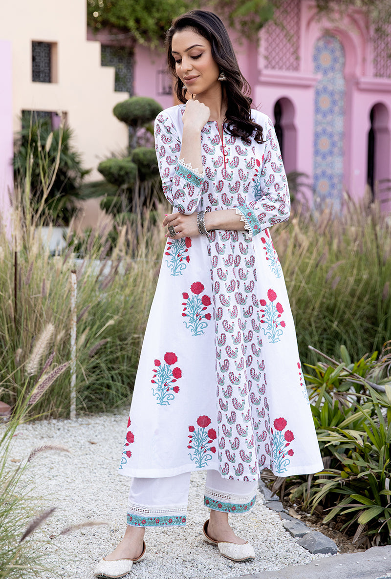 Red Mayuri A-Line Kurta Set