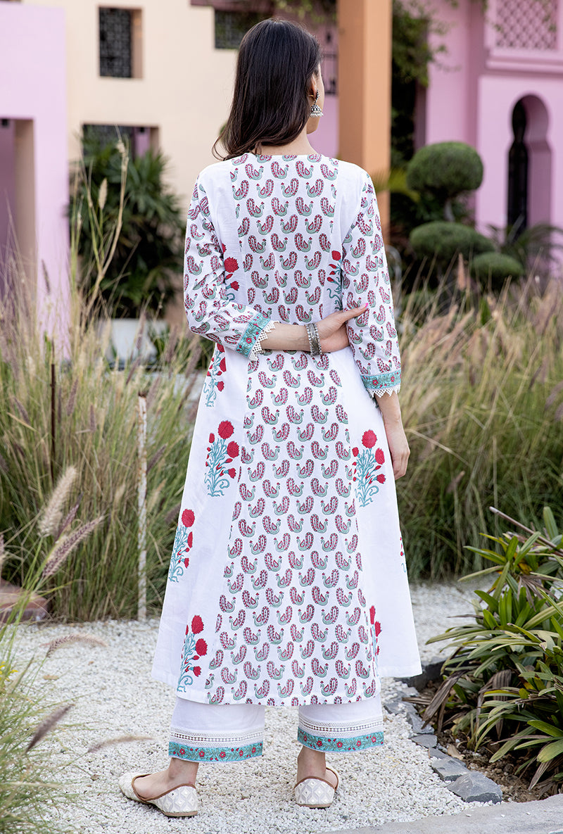 Red Mayuri A-Line Kurta Set