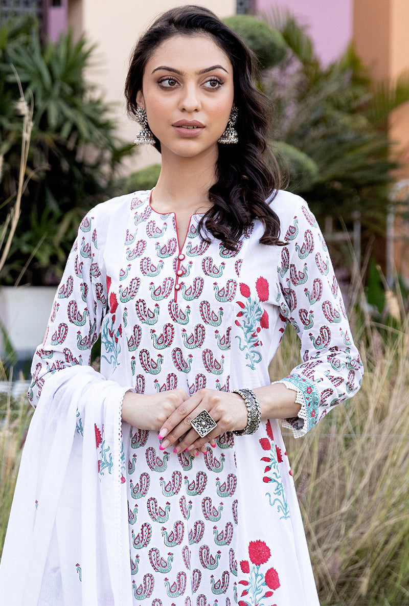 Red Mayuri A-Line Kurta Set