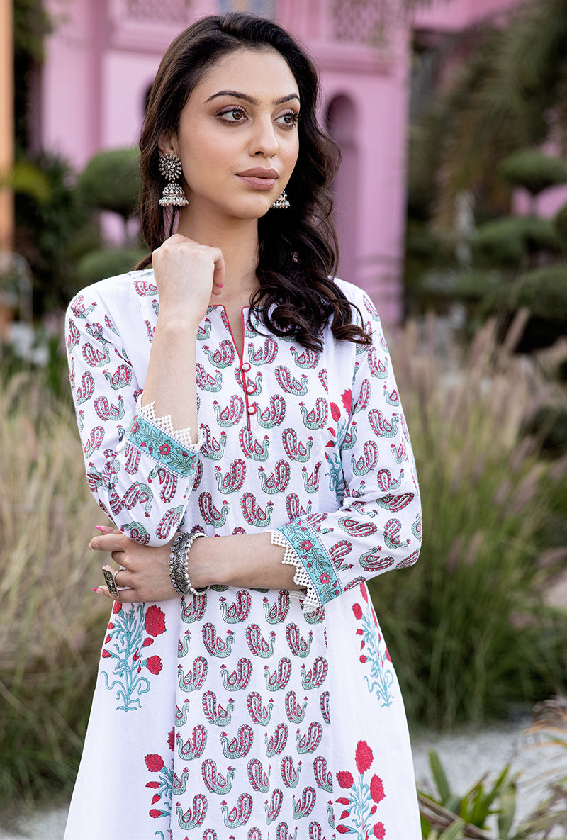 Red Mayuri A-Line Kurta Set