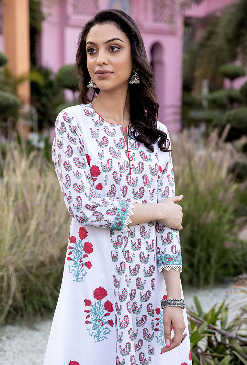 Red Mayuri A-Line Kurta Set
