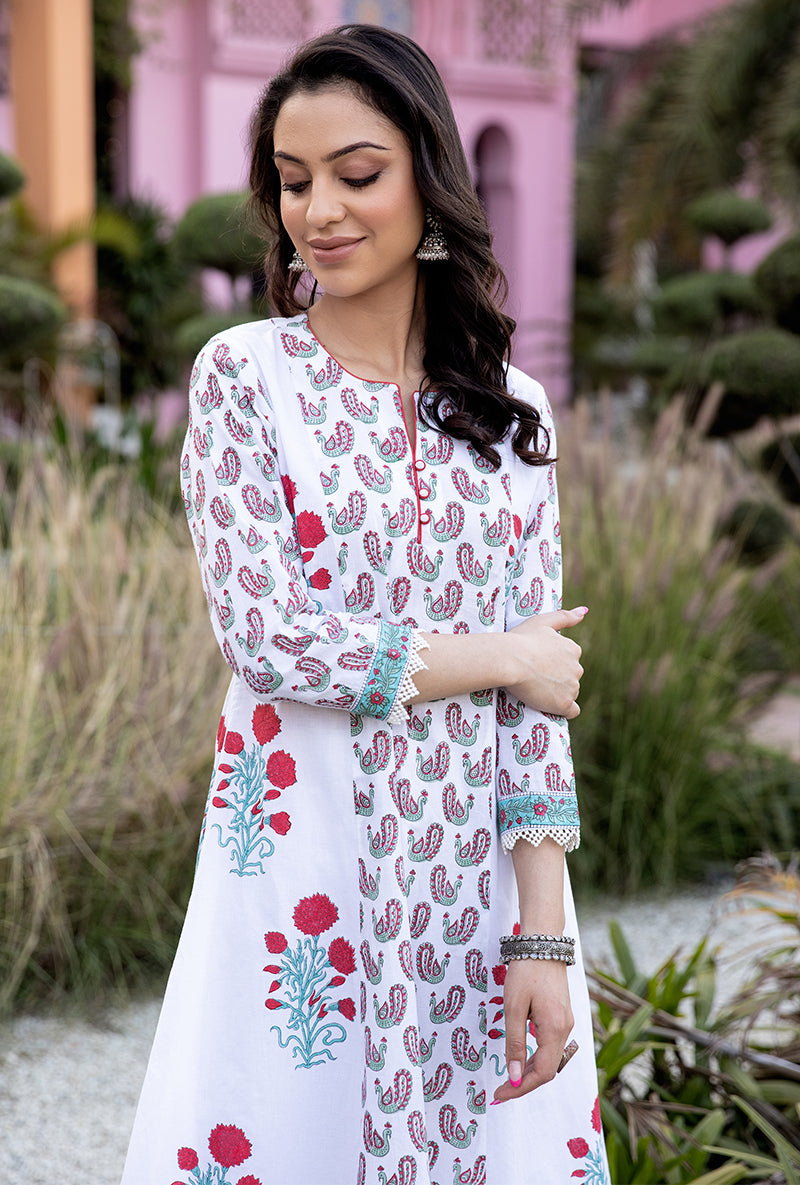 Red Mayuri A-Line Kurta Set