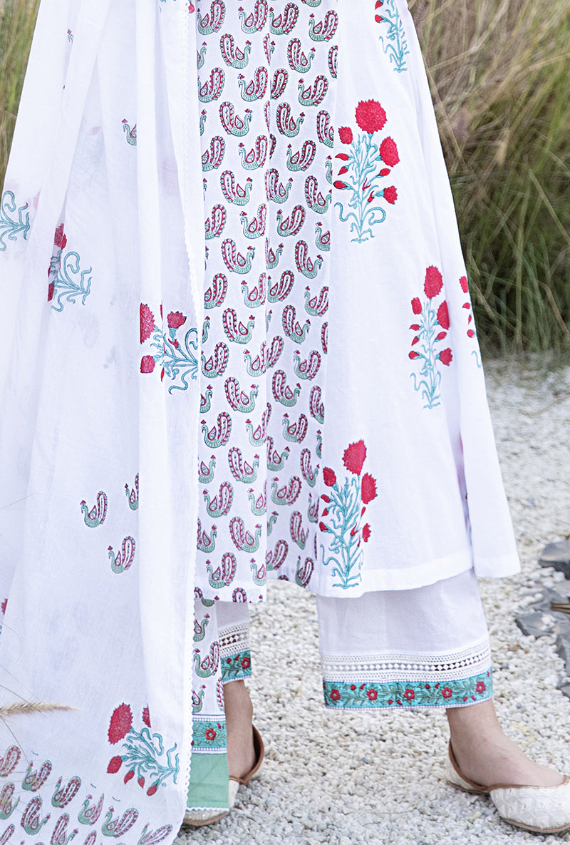 Red Mayuri A-Line Kurta Set