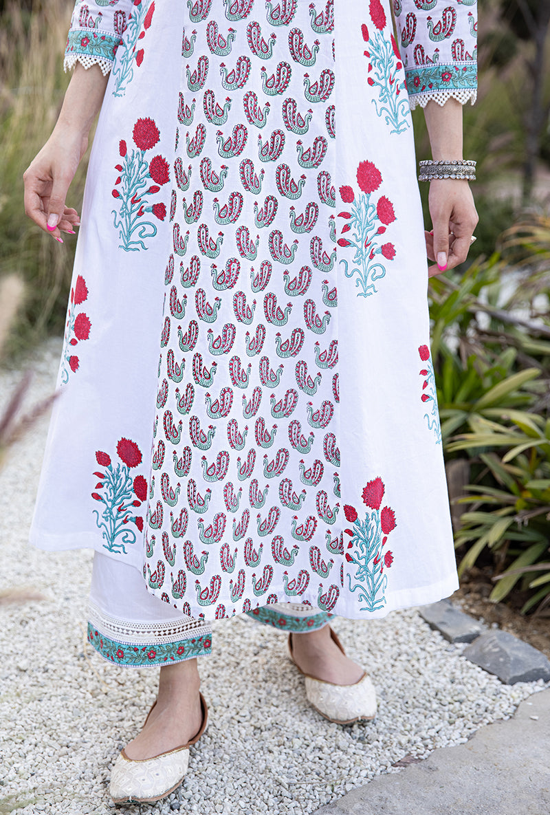 Red Mayuri A-Line Kurta Set