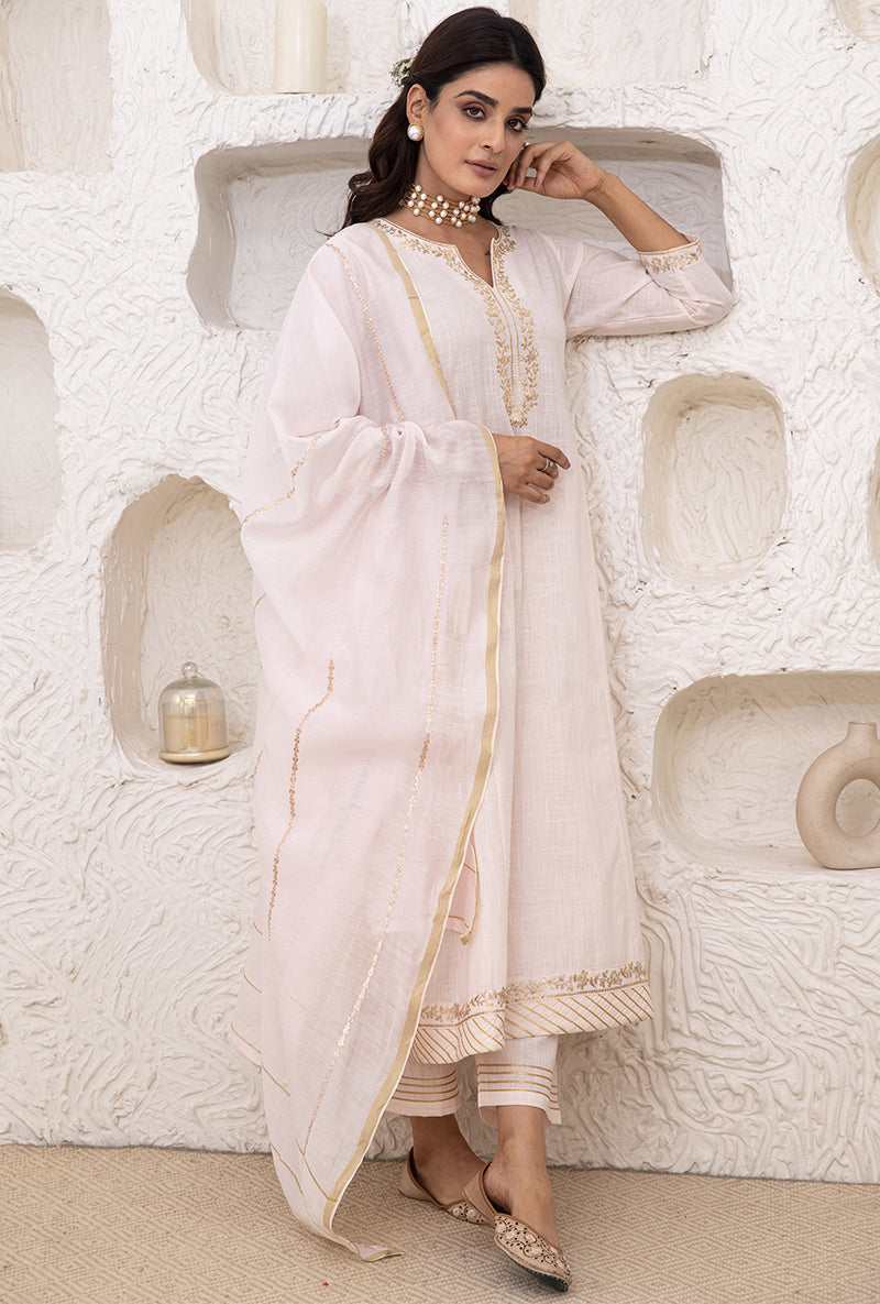 Powder Pink Bhopali Tahira Kurta Set