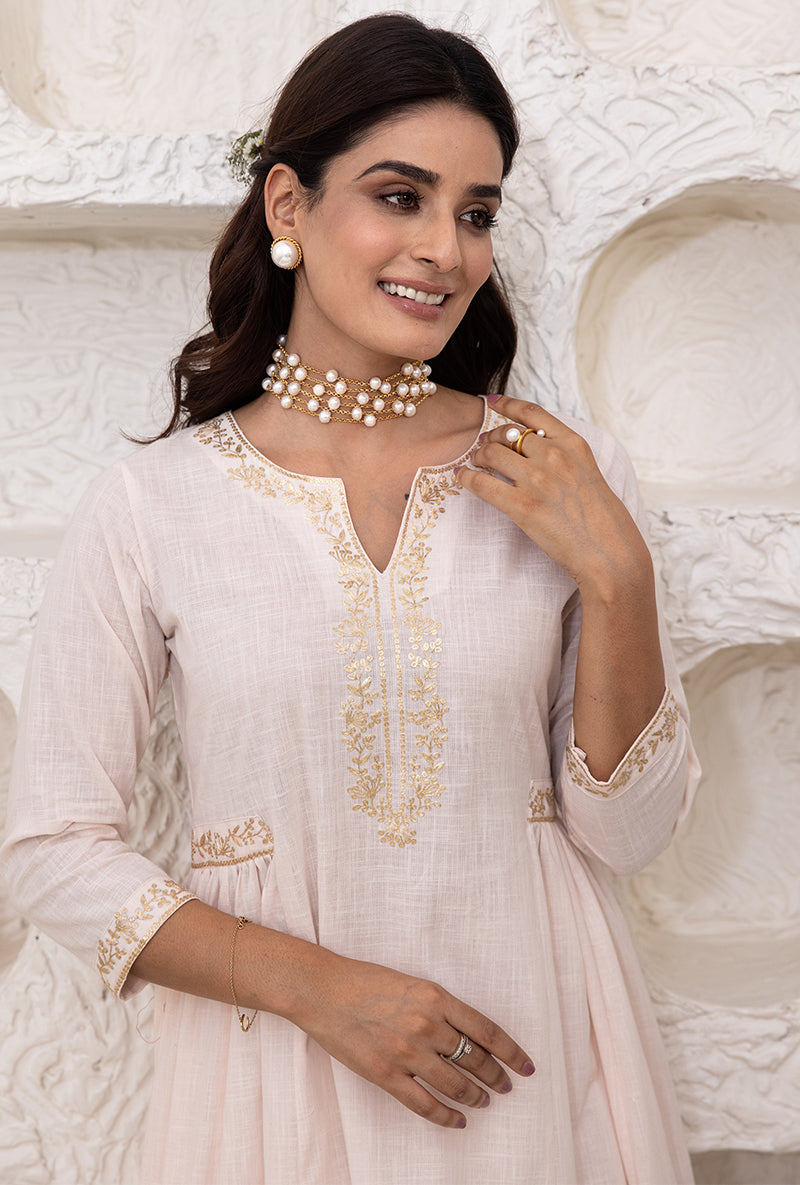Powder Pink Bhopali Tahira Kurta Set