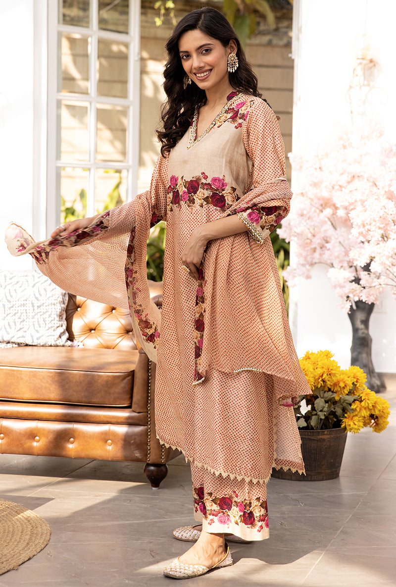 Beige Vintage Rose Suhaani Kurta Set