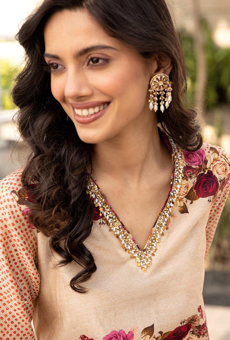 Beige Vintage Rose Suhaani Kurta Set