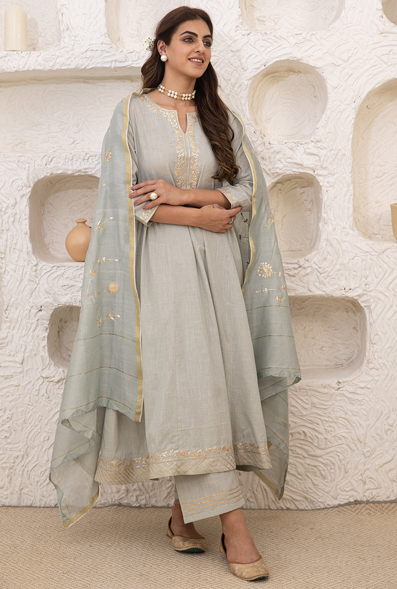 Olive Green Bhopali Tahira Kurta Set