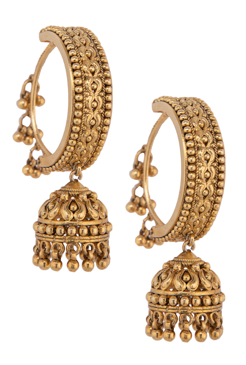 Gold Plated Silver Textured Bali With Jhumki