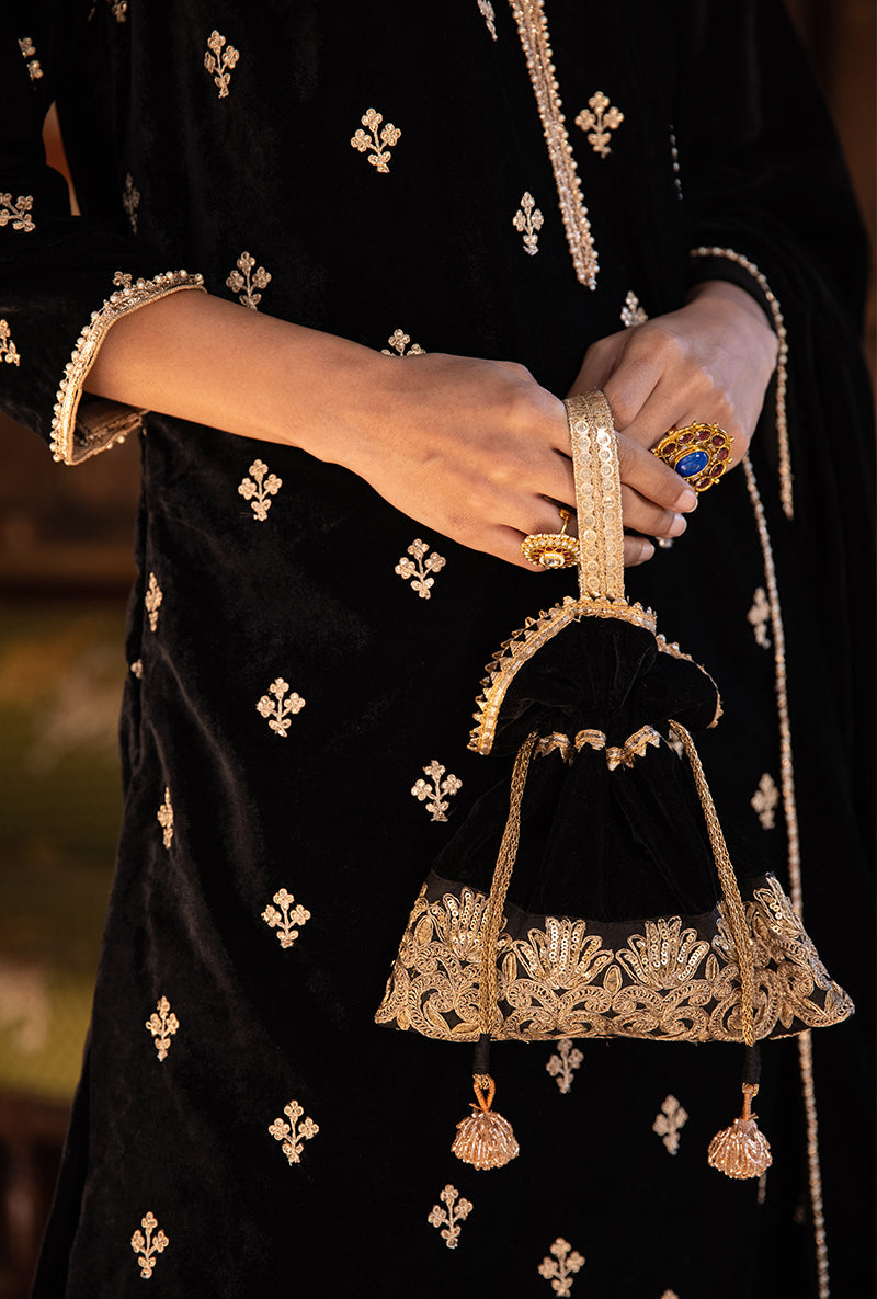 Black Classic Butti Velvet Aarzoo Kurta Set