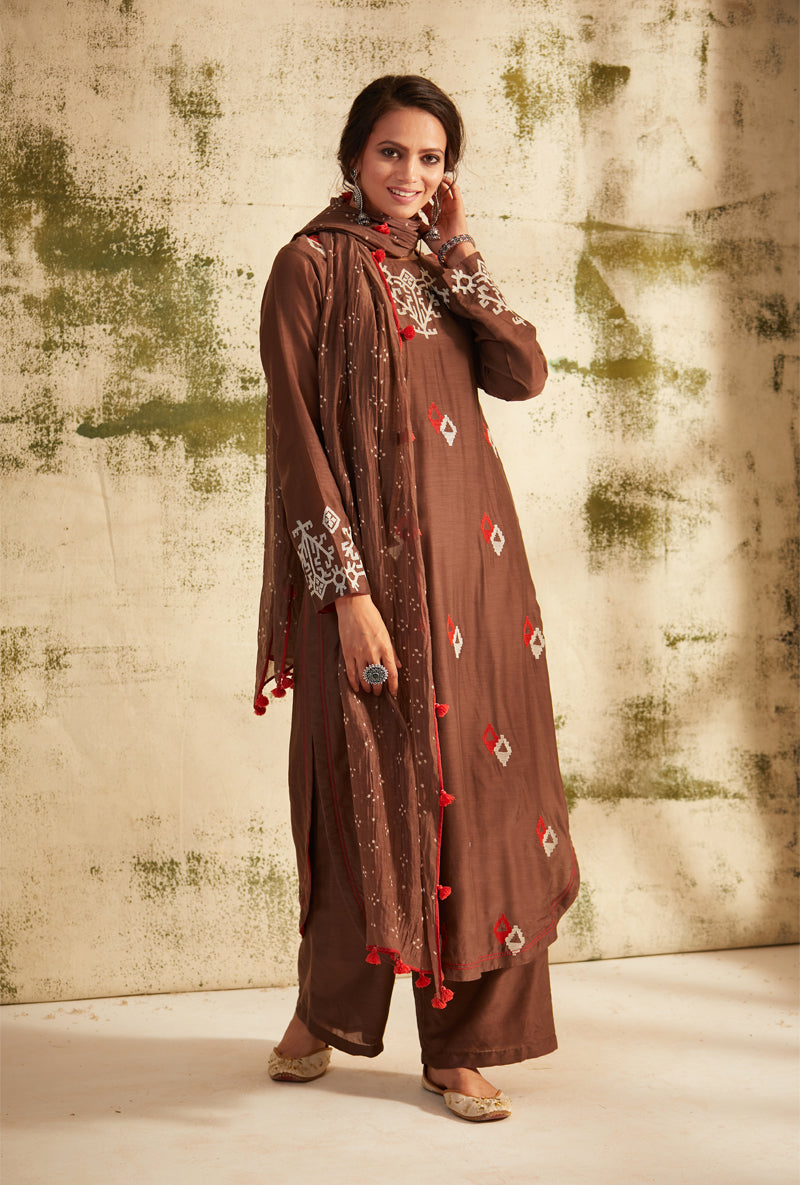 Dark Taupe Barfi Straight Cut Inaya Kurta Set