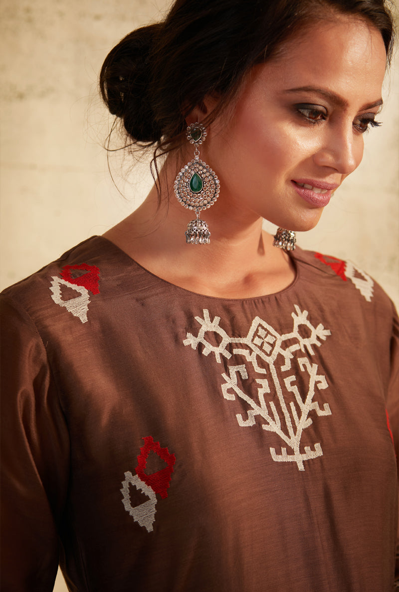 Dark Taupe Barfi Straight Cut Inaya Kurta Set