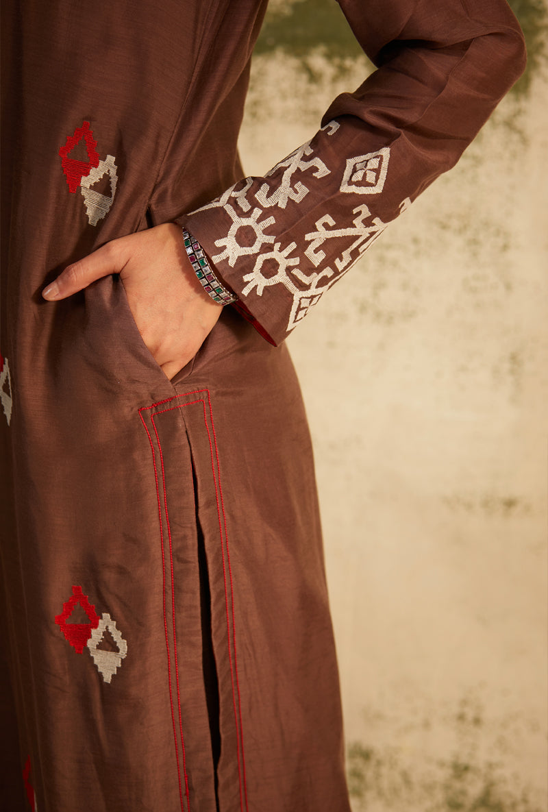 Dark Taupe Barfi Straight Cut Inaya Kurta Set