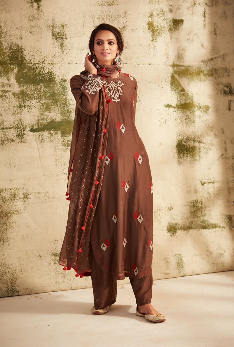 Dark Taupe Barfi Straight Cut Inaya Kurta Set