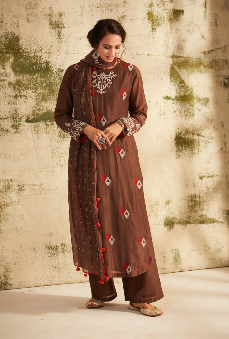 Dark Taupe Barfi Straight Cut Inaya Kurta Set