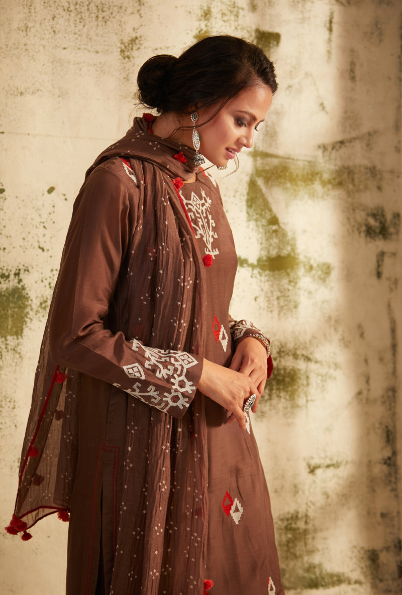 Dark Taupe Barfi Straight Cut Inaya Kurta Set