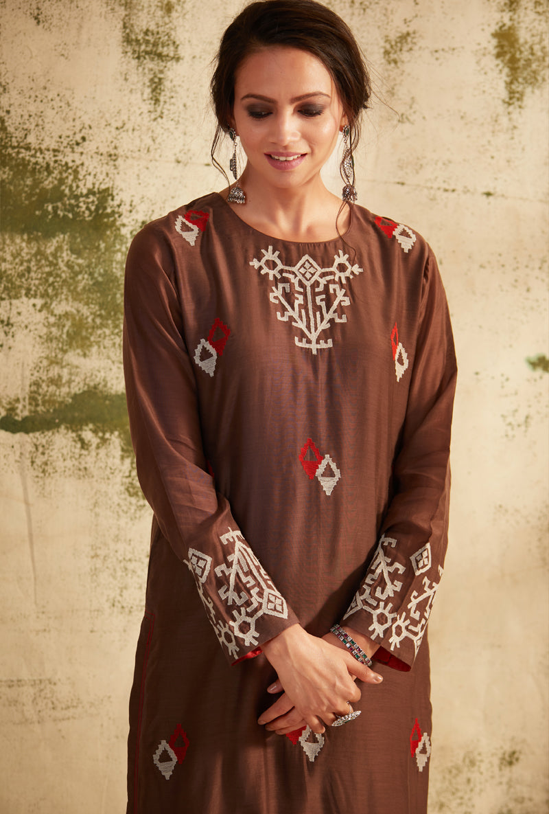 Dark Taupe Barfi Straight Cut Inaya Kurta Set