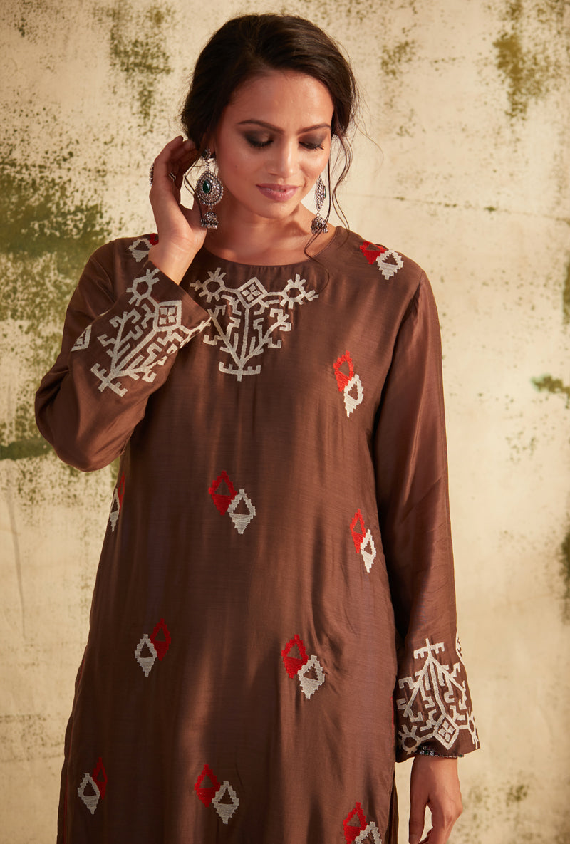 Dark Taupe Barfi Straight Cut Inaya Kurta Set