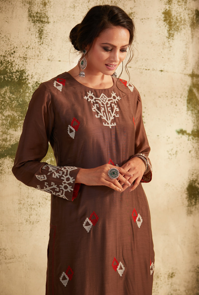 Dark Taupe Barfi Straight Cut Inaya Kurta Set