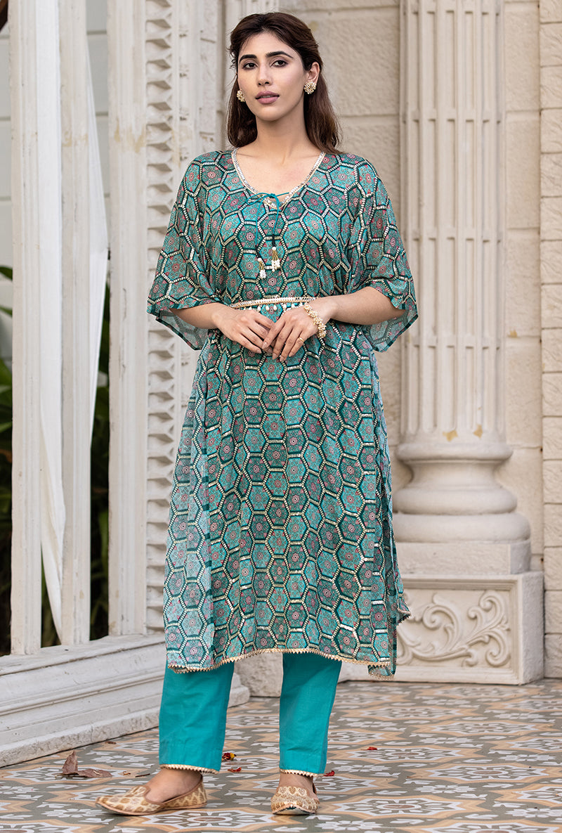 Green Bandhani Print Sitara 2.0 Kaftan Set