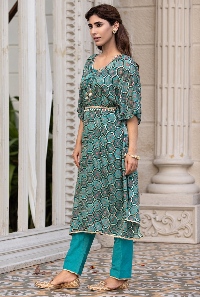 Green Bandhani Print Sitara 2.0 Kaftan Set