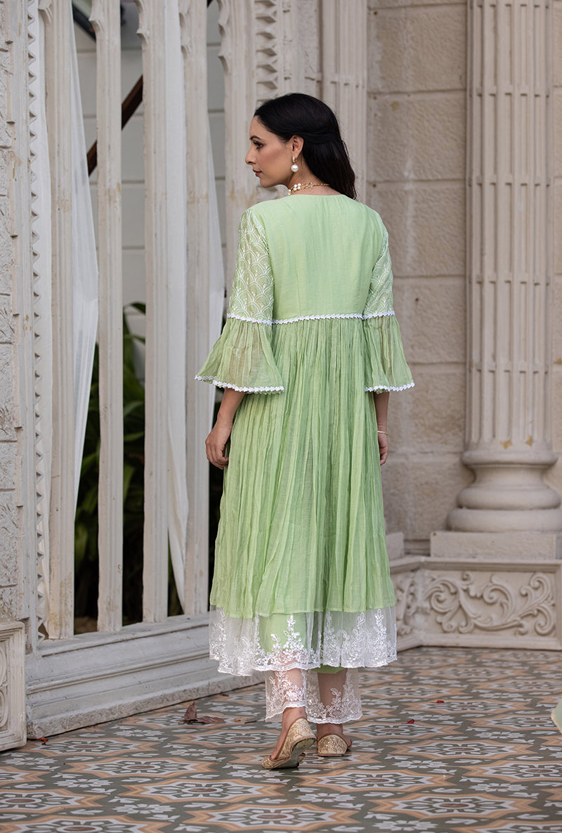 Green Thread And Pearl Yoke Kurta Set