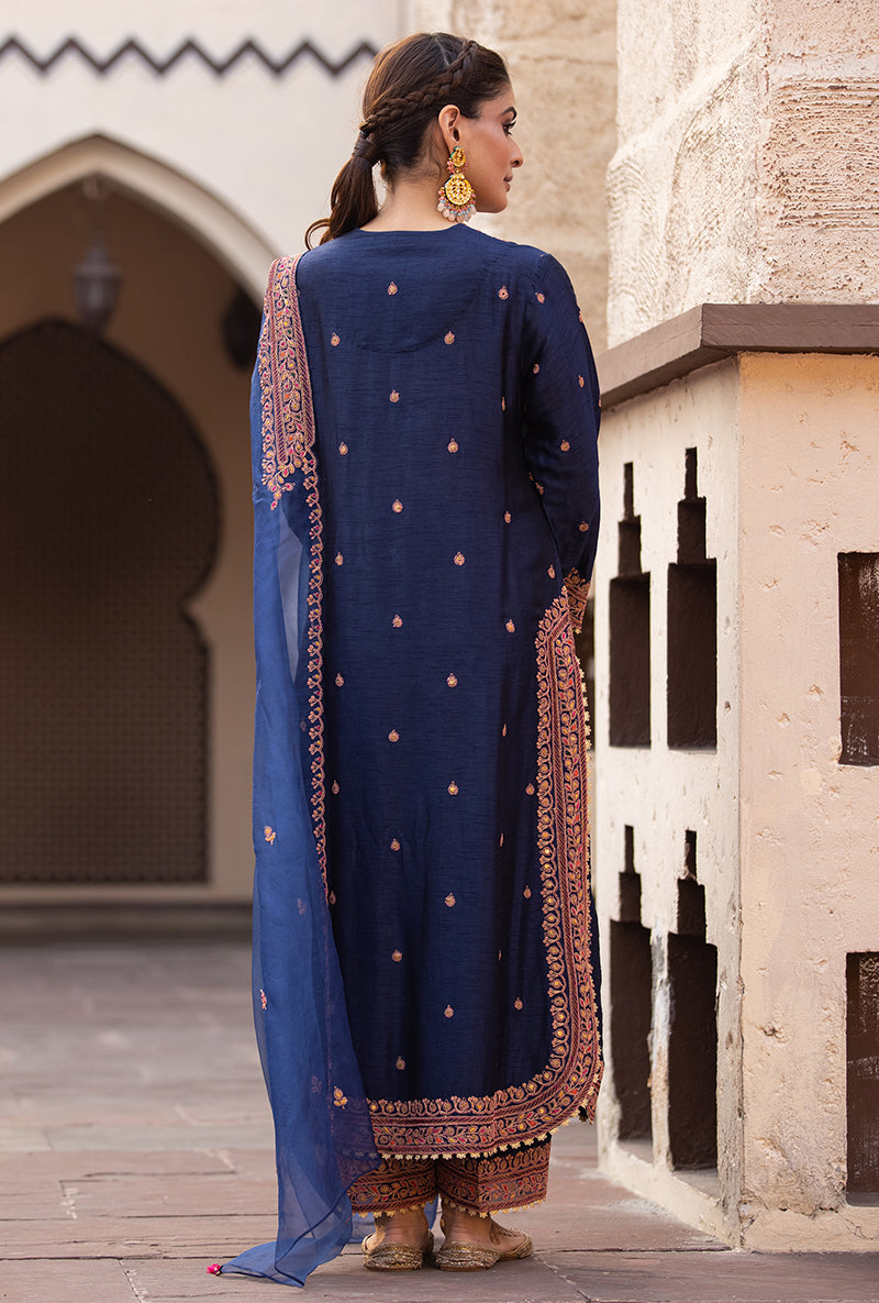 Navy Heavy Marodi Long Ulfat Kurta Set