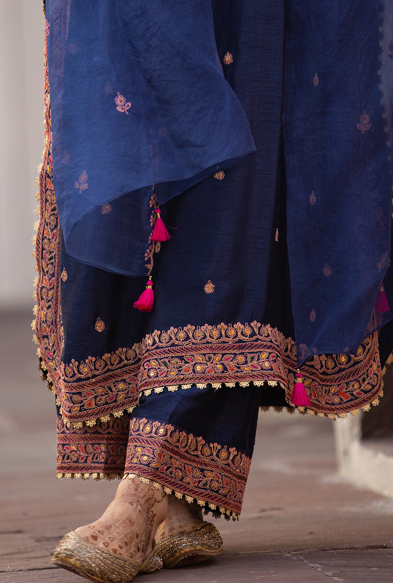 Navy Heavy Marodi Long Ulfat Kurta Set