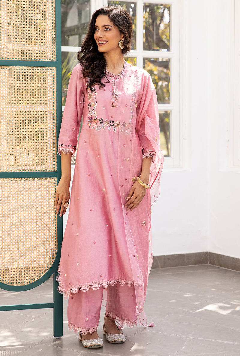 Pink French Knot Handkerchief Suhaani Kurta Set