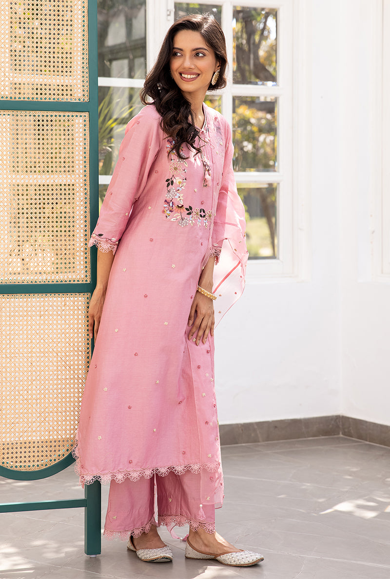 Pink French Knot Handkerchief Suhaani Kurta Set
