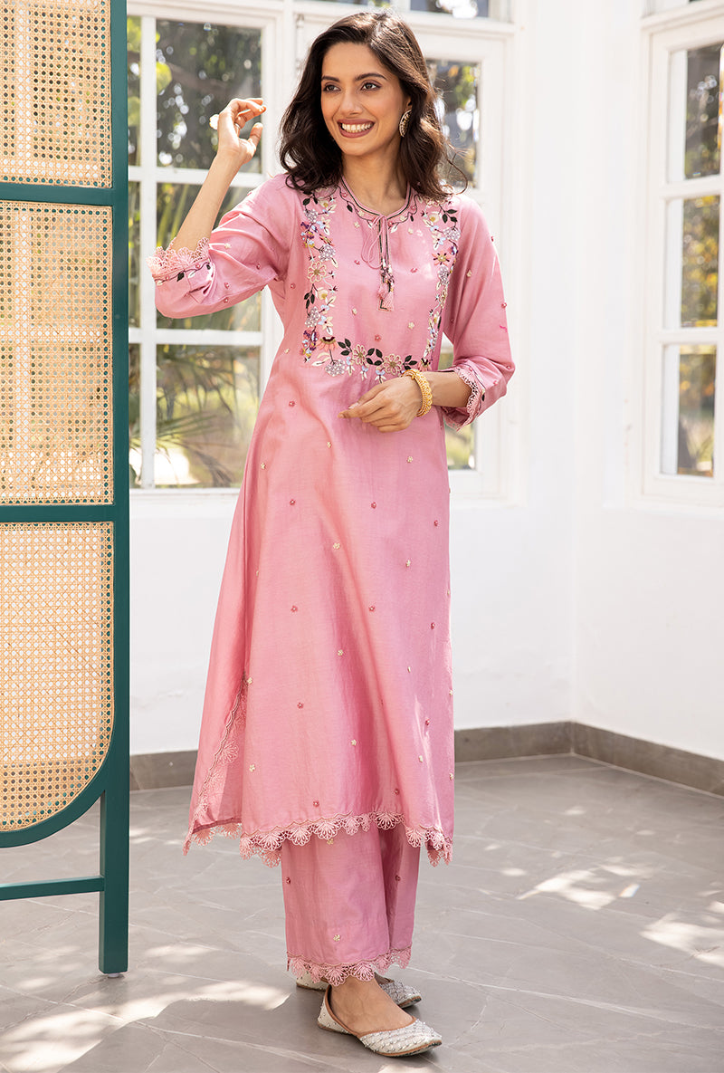 Pink French Knot Handkerchief Suhaani Kurta Set