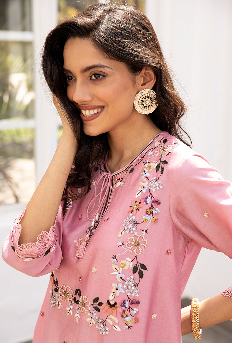 Pink French Knot Handkerchief Suhaani Kurta Set