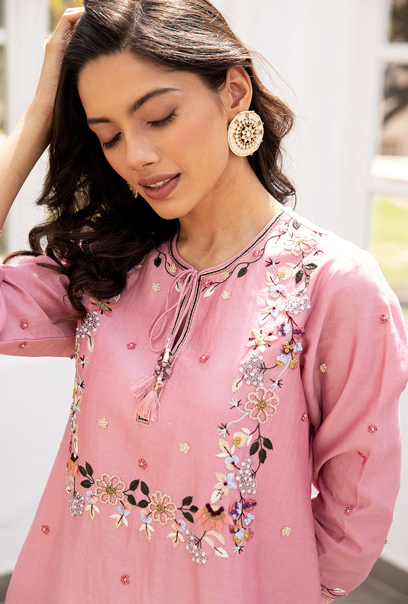 Pink French Knot Handkerchief Suhaani Kurta Set
