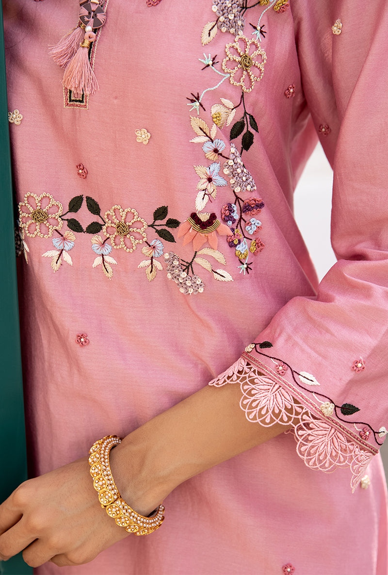 Pink French Knot Handkerchief Suhaani Kurta Set