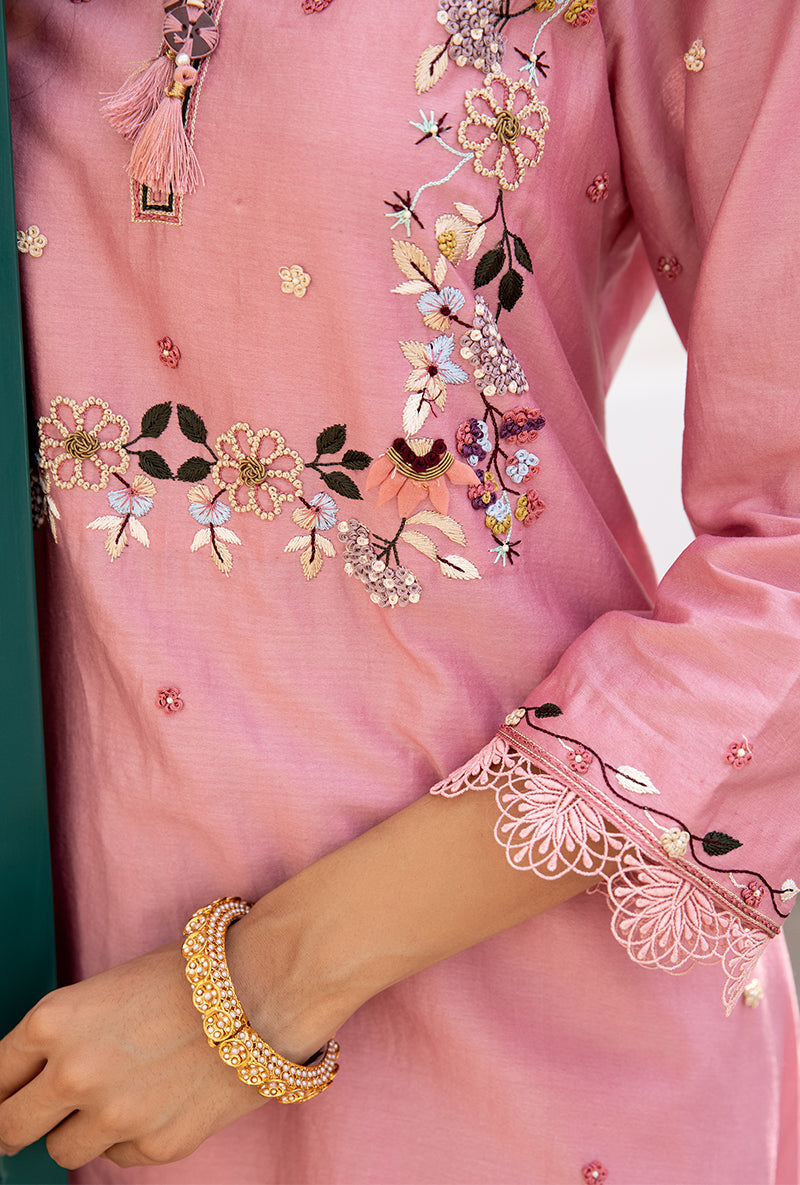 Pink French Knot Handkerchief Suhaani Kurta Set
