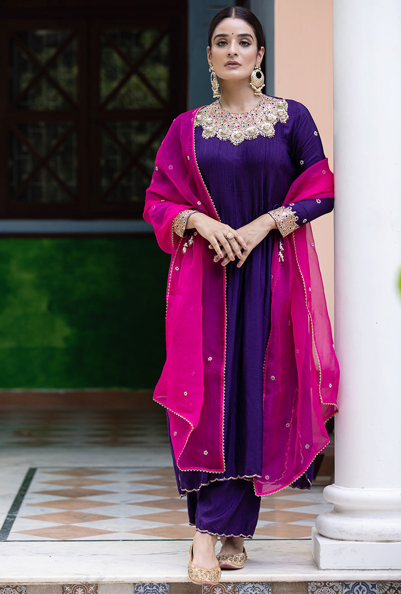 Purple Choker Neck Aayat Kurta Set