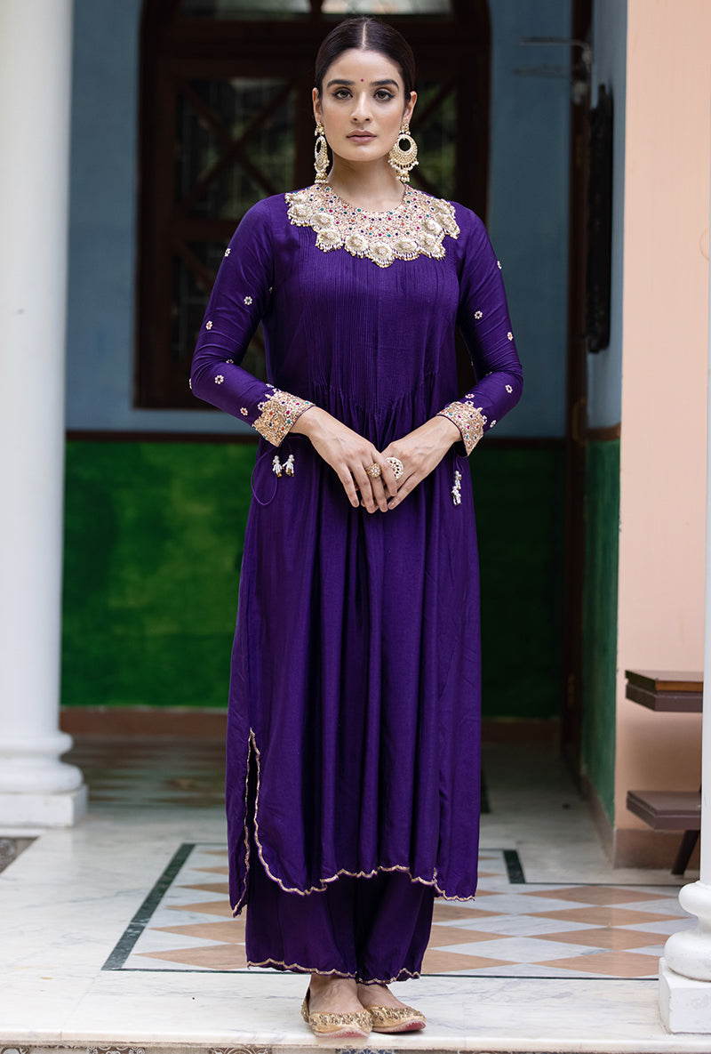 Purple Choker Neck Aayat Kurta Set