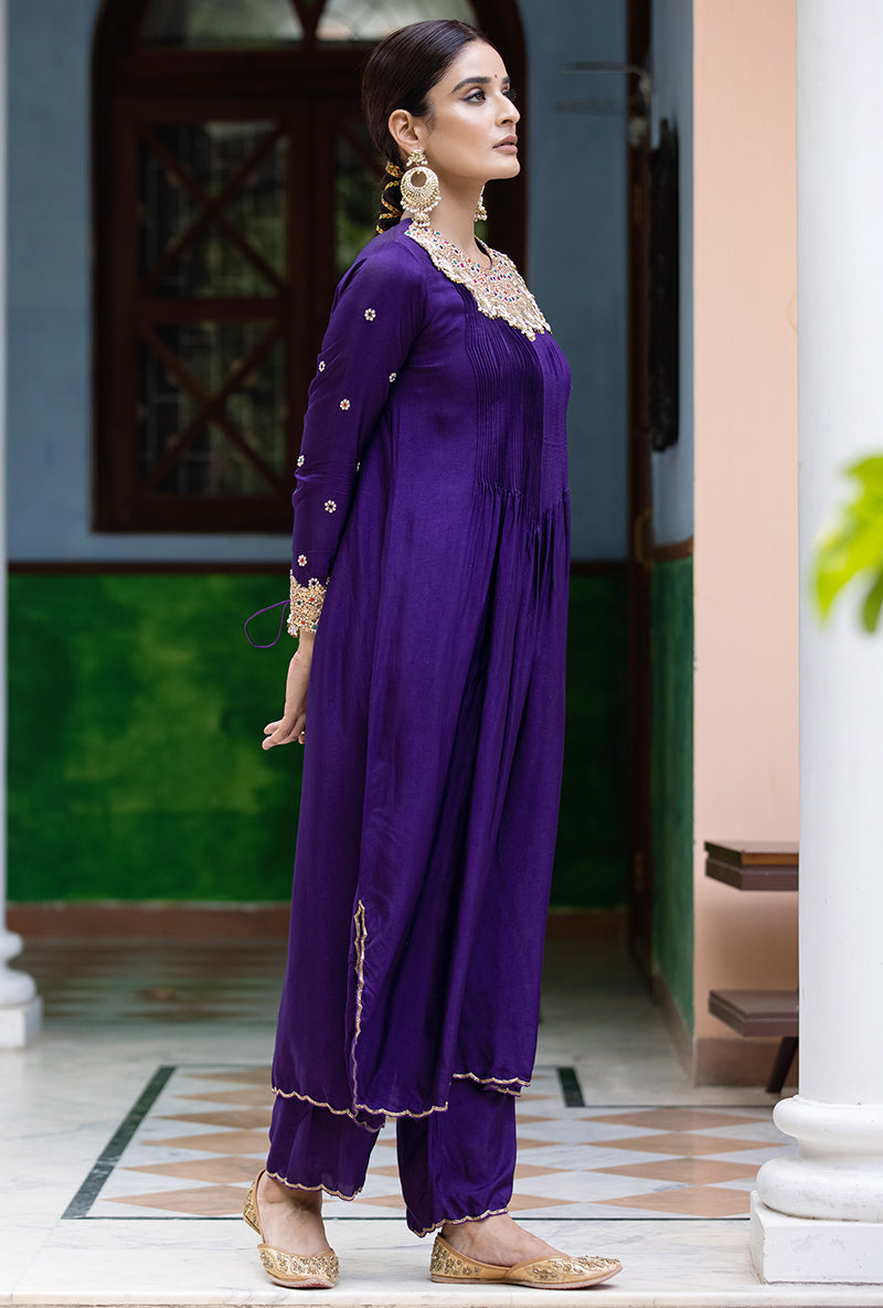 Purple Choker Neck Aayat Kurta Set
