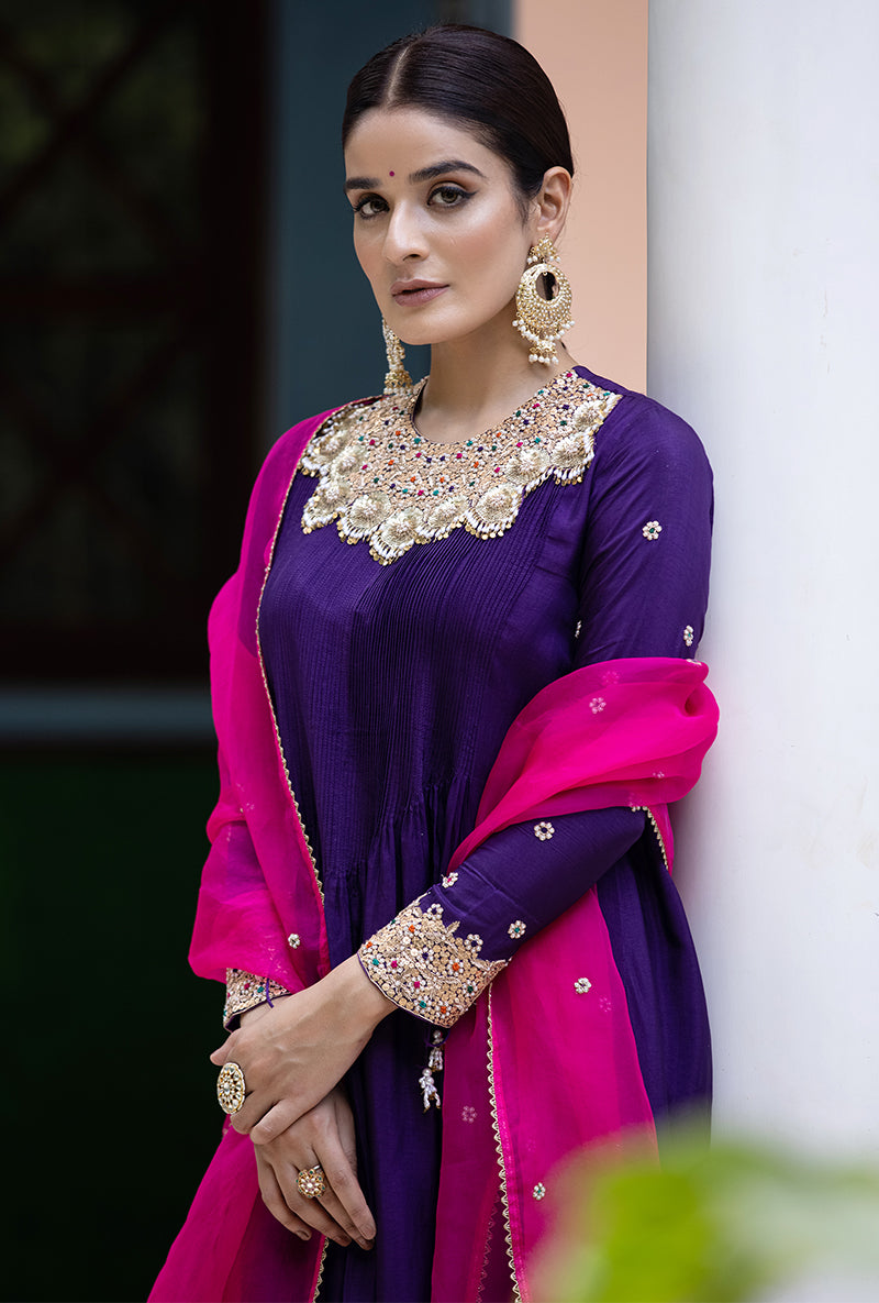 Purple Choker Neck Aayat Kurta Set