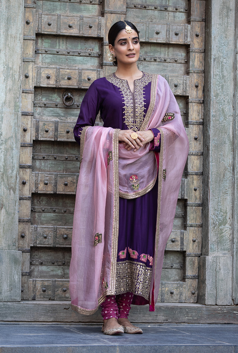 Purple Elephant Applique Zara Kurta Set