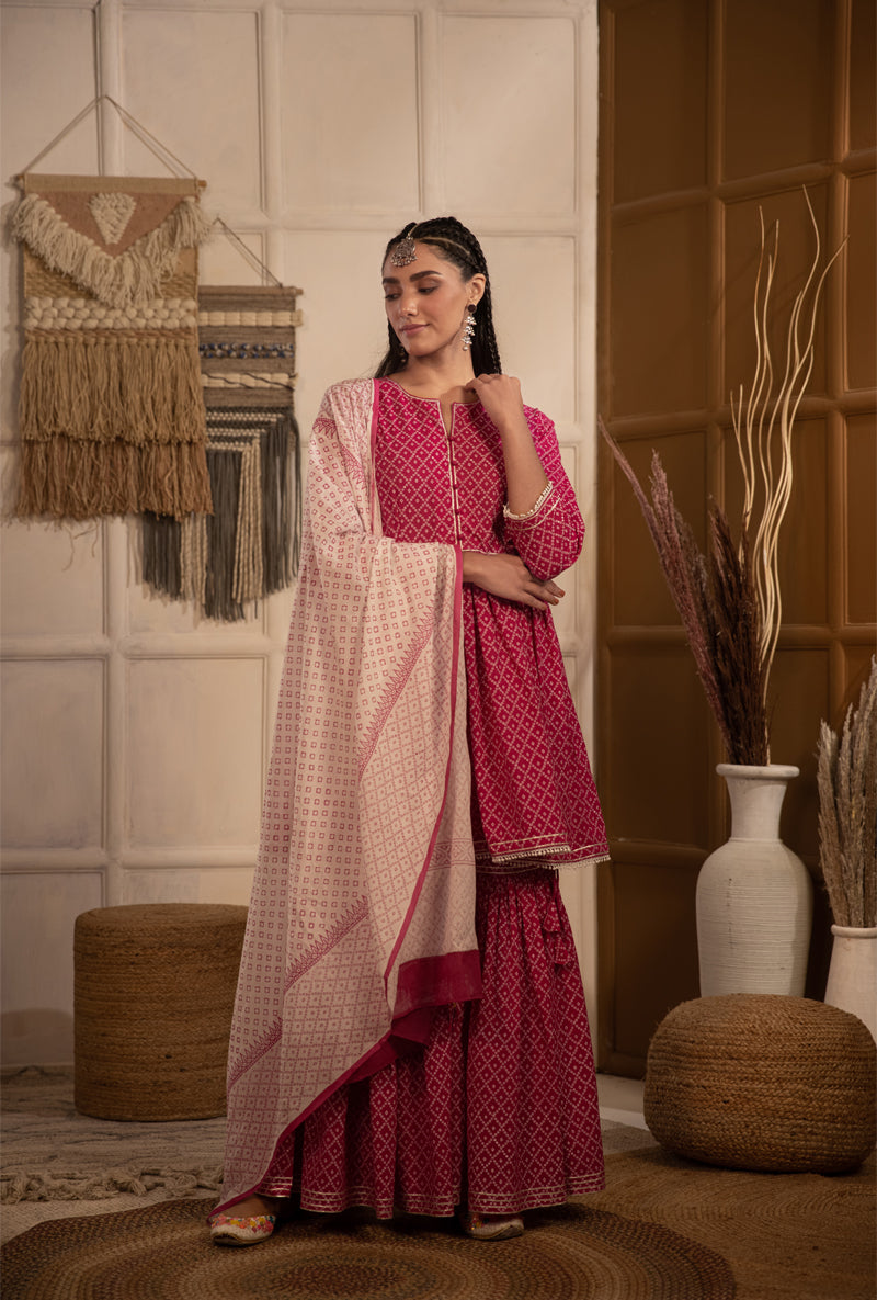 Rani Pink Bandhej Gharara Set