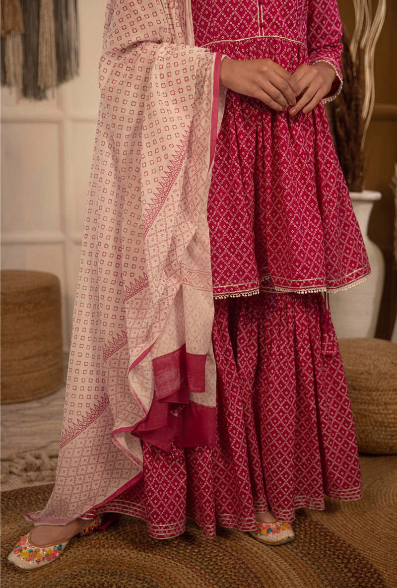 Rani Pink Bandhej Gharara Set