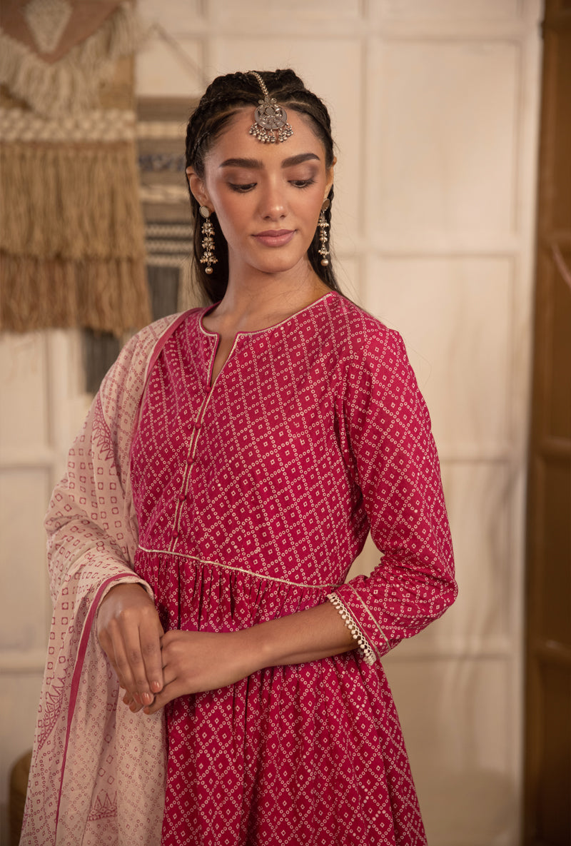 Rani Pink Bandhej Gharara Set