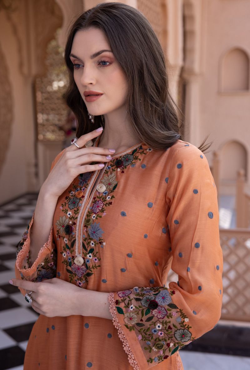 Peach Orchid Long Sahiba Kurta Set