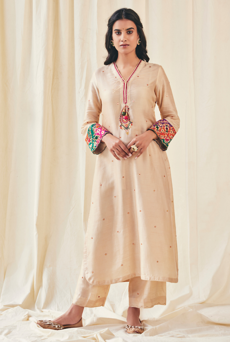 Beige Gota Paisley Meera Kurta Set