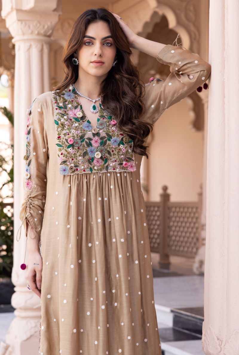 Beige Orchid Frockstyle Sahiba Kurta Set