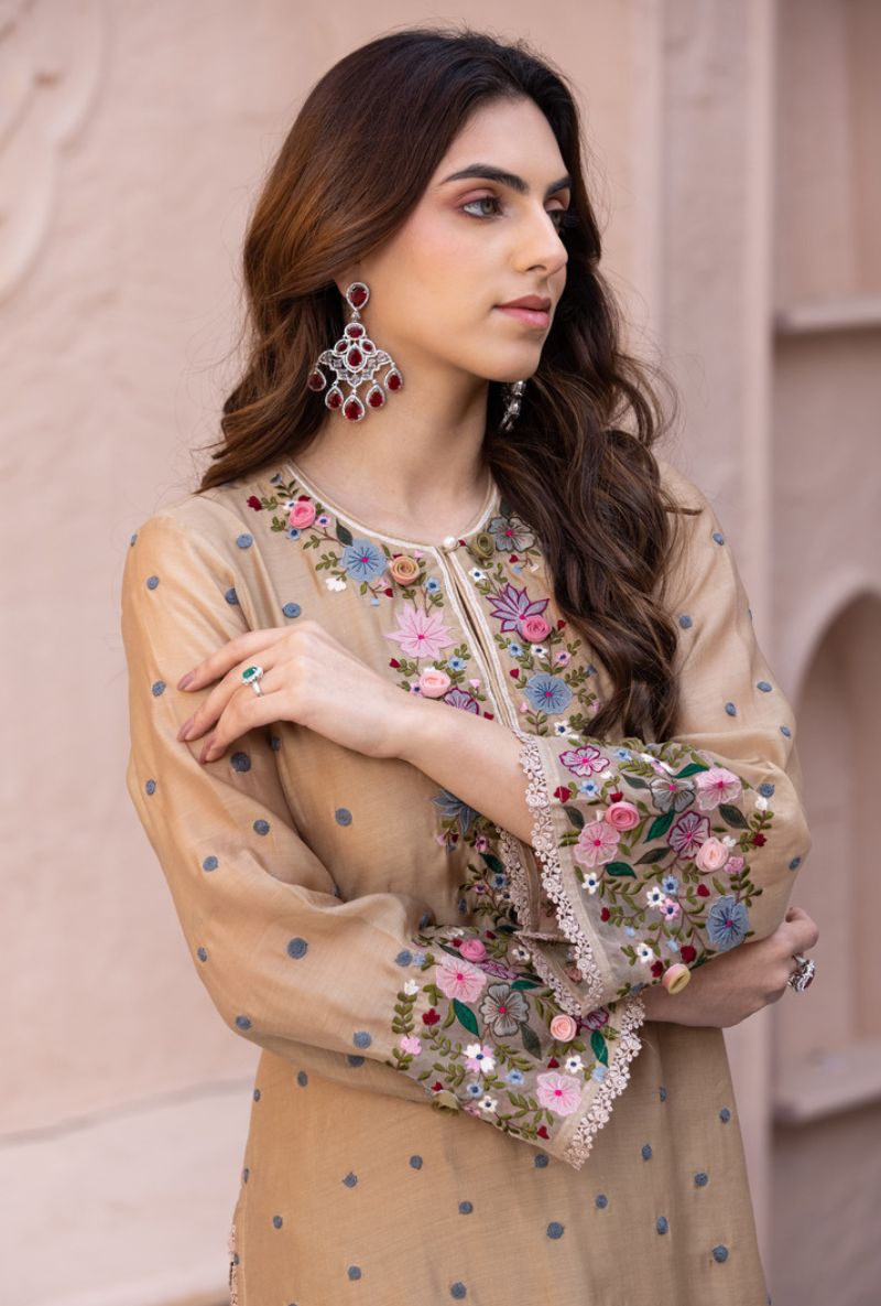 Beige Orchid Long Sahiba Kurta Set